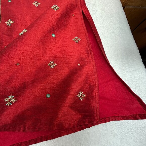 Vintage Satellite Mens Red Embellished Long Kurta Size 14 Long Sleeve Pockets - Picture 14 of 14